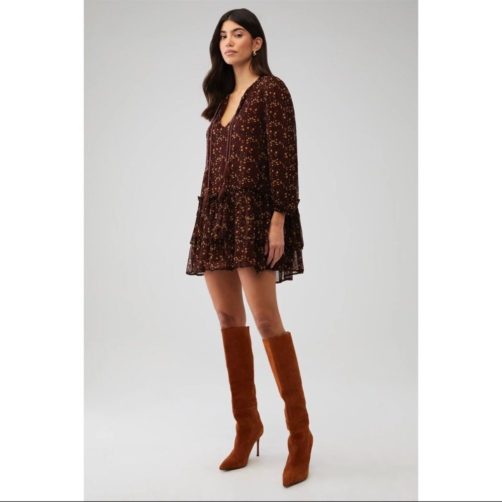 Cleobella Jaslynn Zadia Print Dark Brown Floral Mini Dress with organic cotton